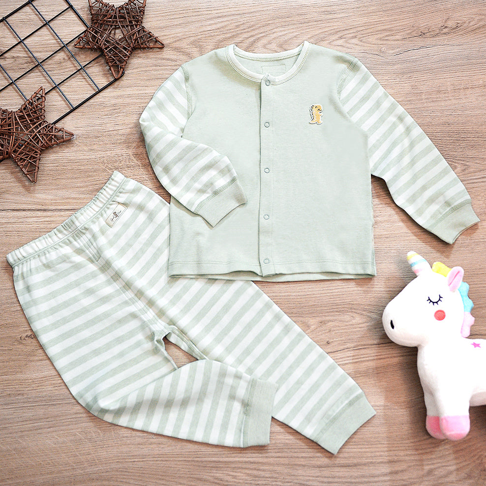 PREMIUM Organic Cotton Baby Long Sleeve Pyjamas – GoodDino Series by FirstDino – GREEN