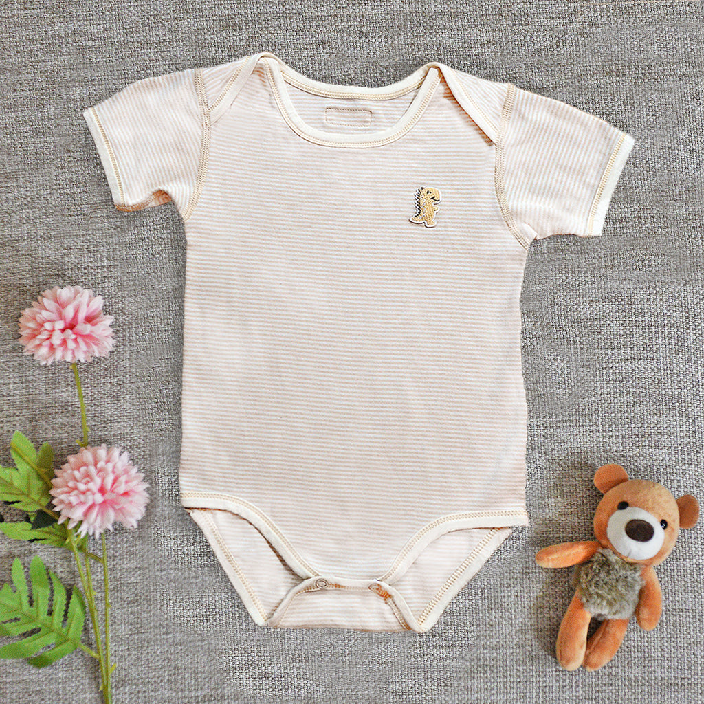 GoodDino Organic Cotton Baby Short Sleeve Onesie Romper – CREAM COLOR in Thin Line