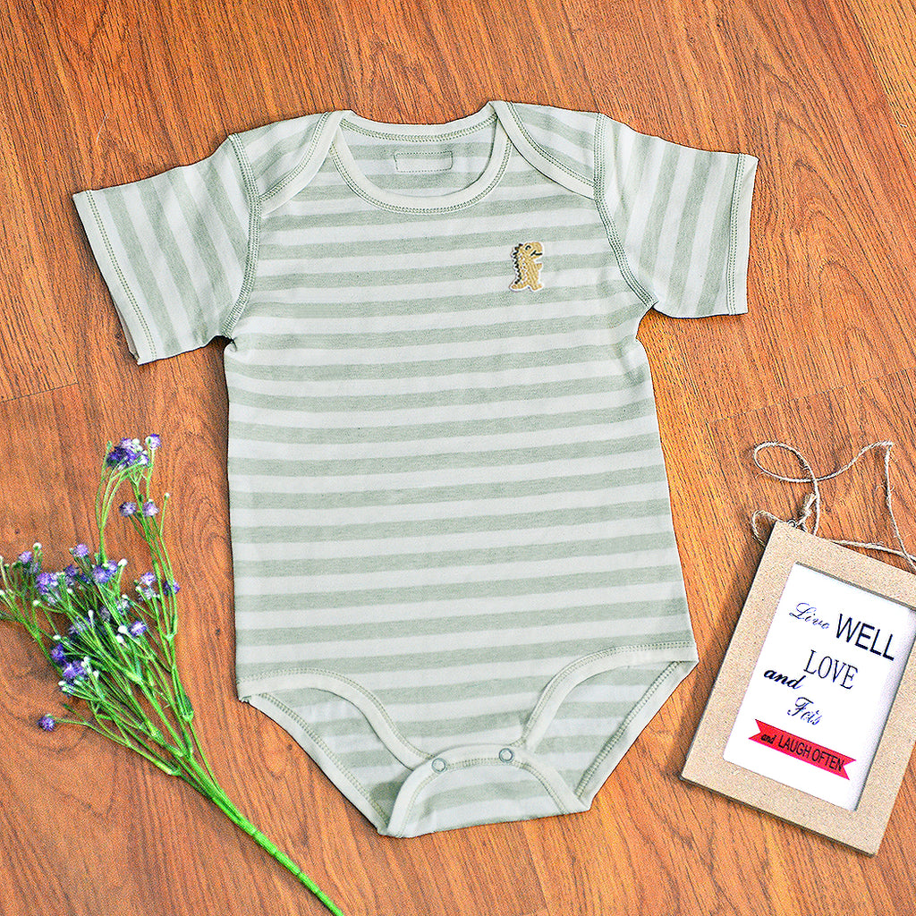 Organic Cotton Baby Short Sleeve Onesie Romper – GoodDino Series by FirstDino – GREEN