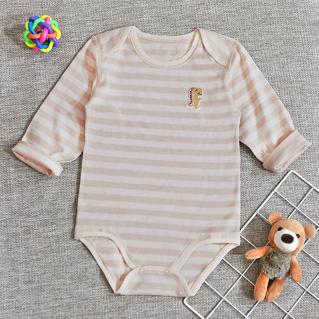 Organic Cotton Baby Long Sleeve Onesie Romper – GoodDino Series by FirstDino – LIGHT BROWN