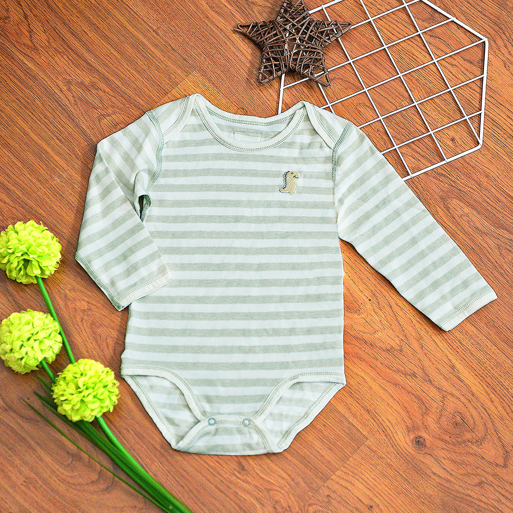 Organic Cotton Baby Long Sleeve Onesie Romper – GoodDino Series by FirstDino – GREEN